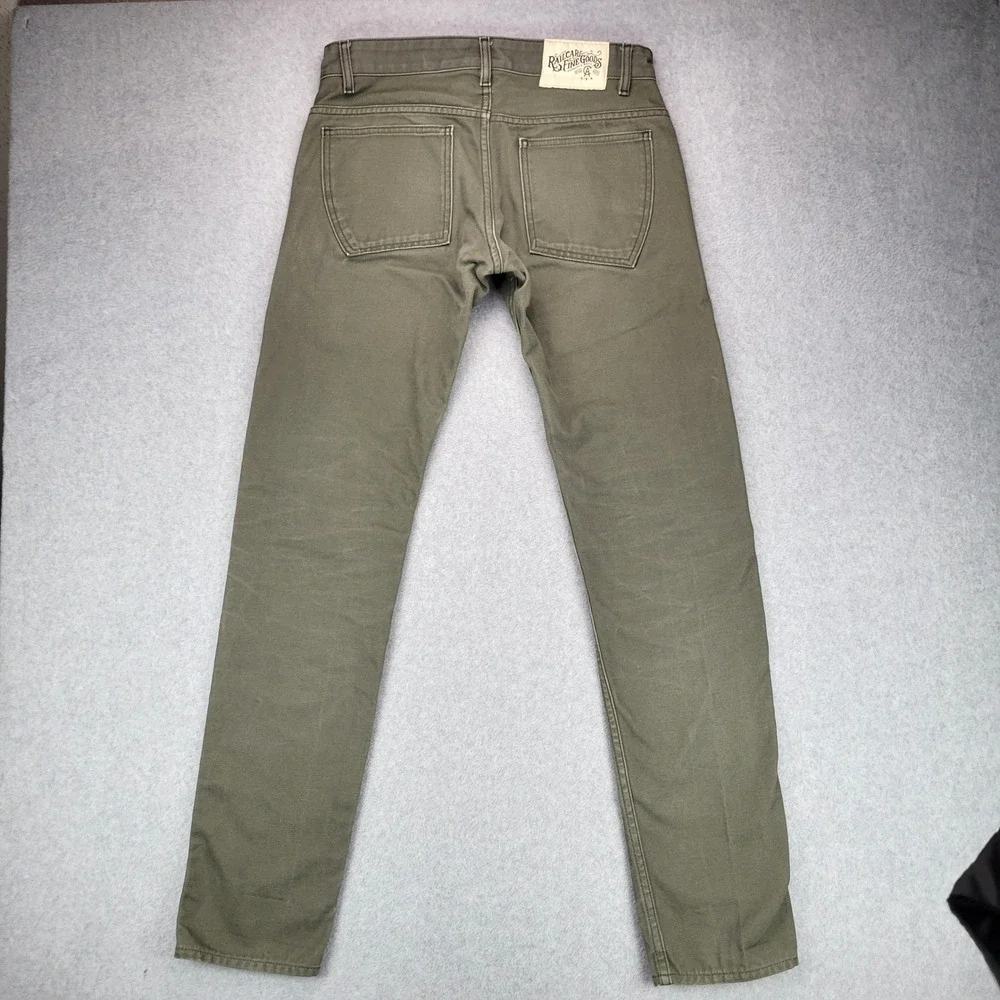 Railcar Fine Goods Flight Trousers Mens 31 Olive Green Canvas Slim Straight USA